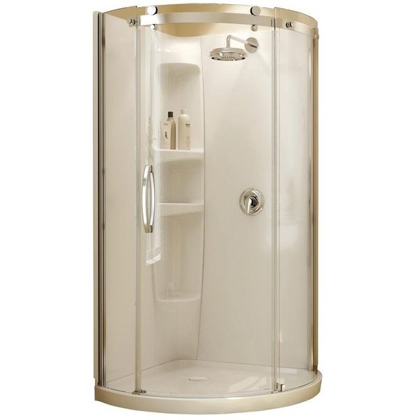 Maax Shower Kit, 36 in L, 36 in W, 78 in H, Acrylic, Chrome, Round, 8 mm Glass 105760-000-001-10